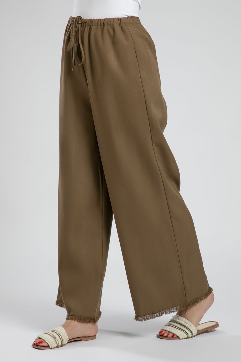 Wide Leg Pants with Frayed Hem