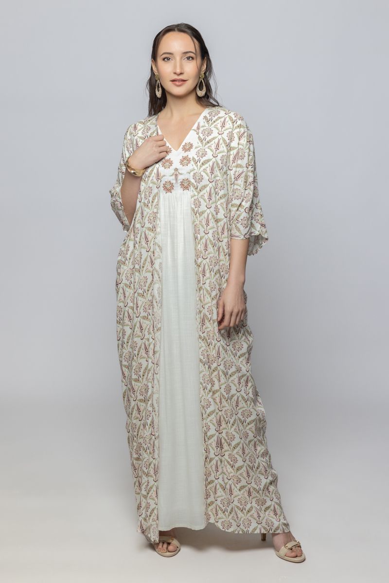 فستان ماكسي نسائي بأكمام ثلاثة أرباع واسعة