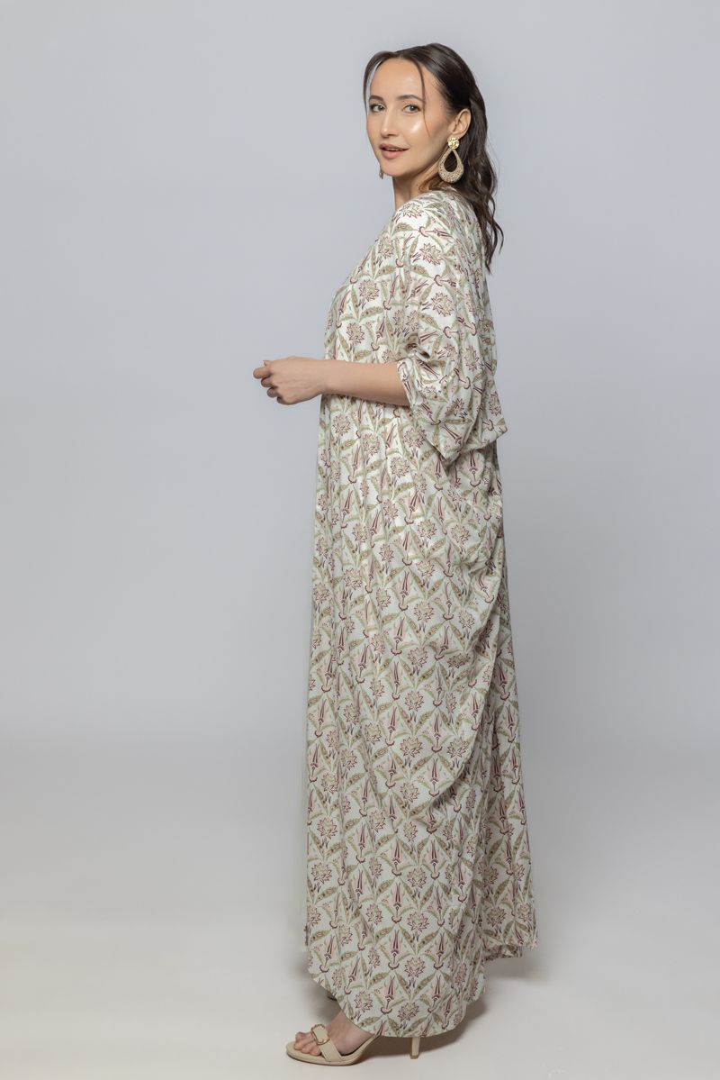 فستان ماكسي نسائي بأكمام ثلاثة أرباع واسعة