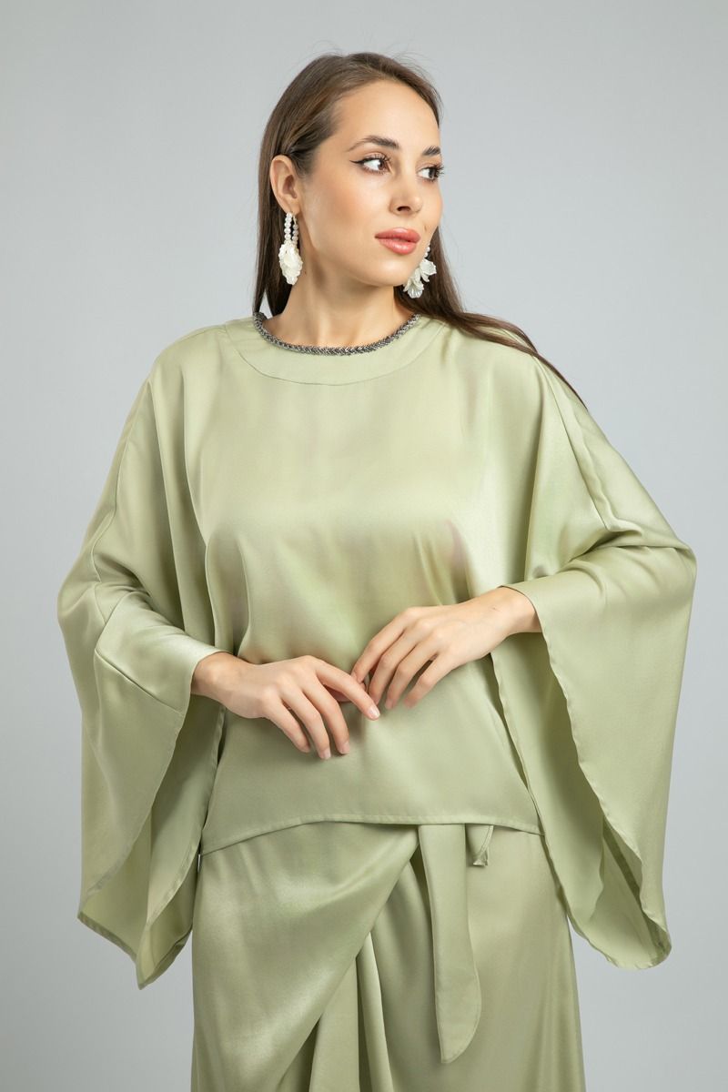 Long Angel-Style Sleeves Blouse - A Touch of Luxury with Satin Softness