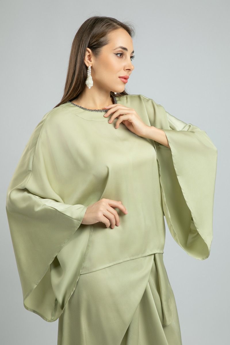 Long Angel-Style Sleeves Blouse - A Touch of Luxury with Satin Softness