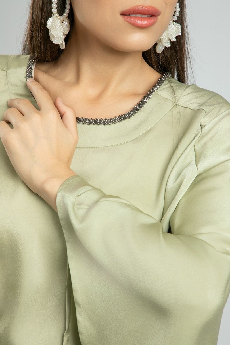 Long Angel-Style Sleeves Blouse - A Touch of Luxury with Satin Softness
