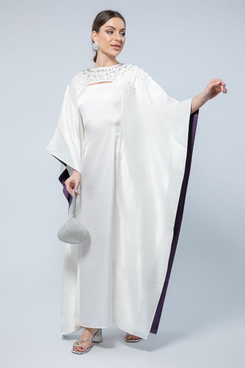 Bead Embellished Cape Style Maxi Dress - A Masterpiece for Special Occasions