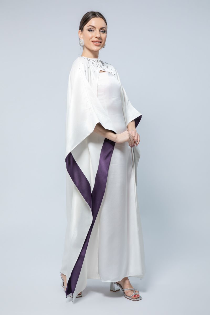 Bead Embellished Cape Style Maxi Dress - A Masterpiece for Special Occasions
