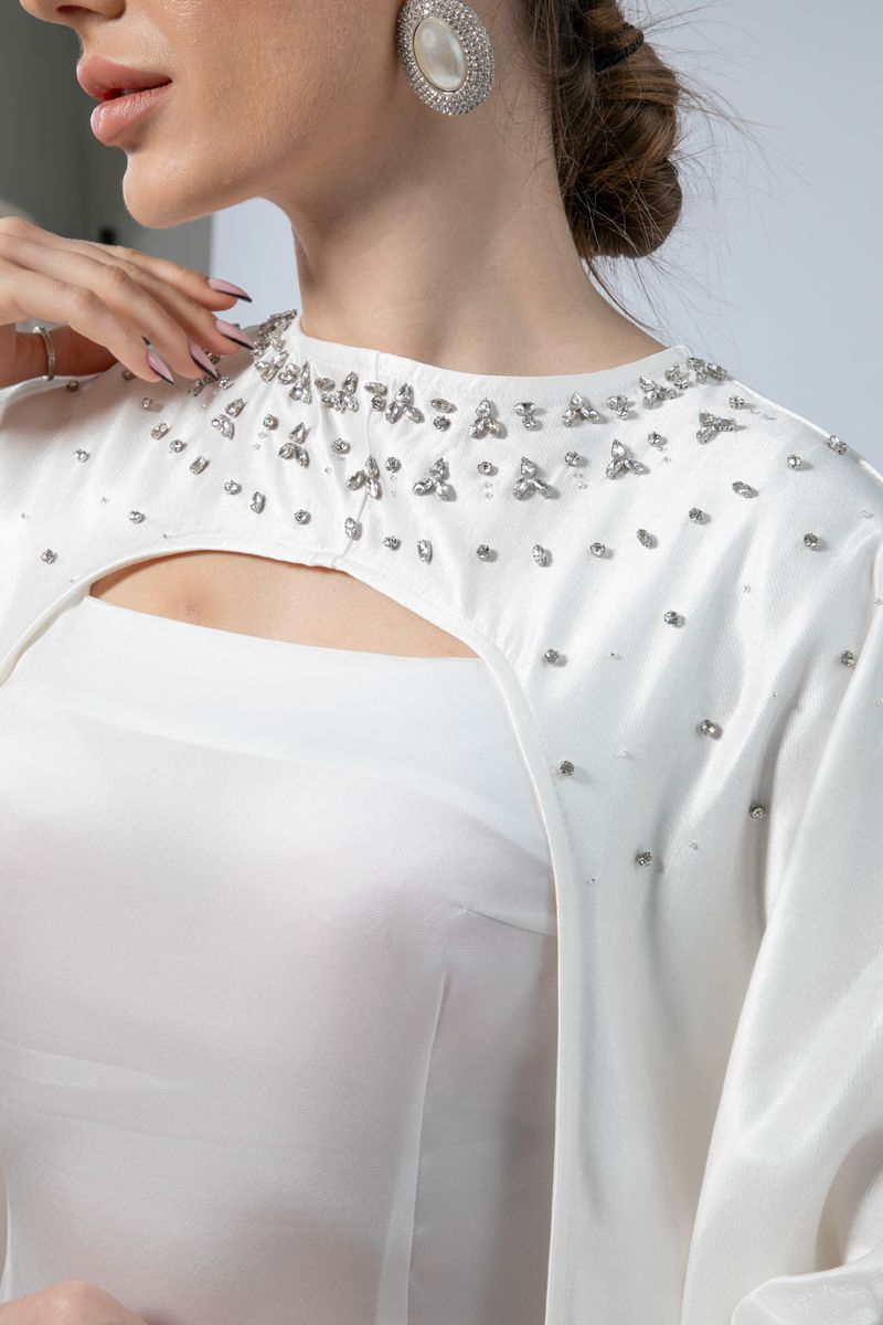 Bead Embellished Cape Style Maxi Dress - A Masterpiece for Special Occasions