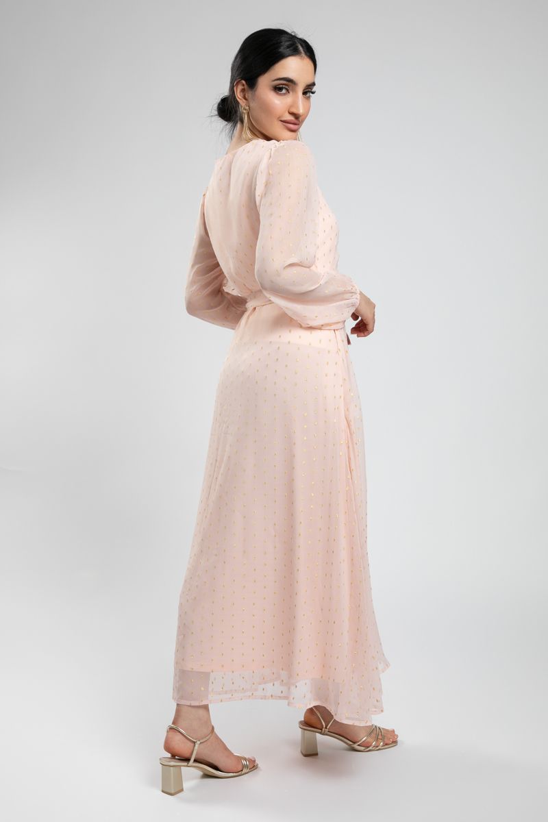 فستان ماكسي أنثوي بحزام خصر