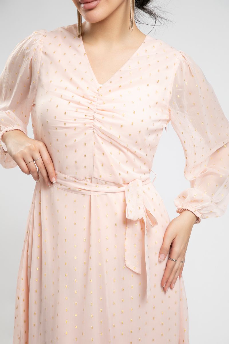 فستان ماكسي أنثوي بحزام خصر