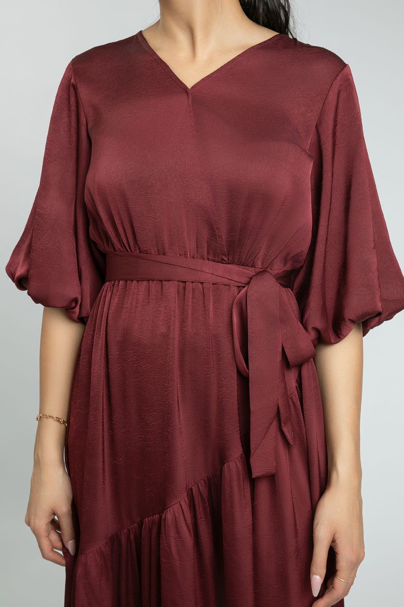 فستان نسائي ماكسي أنيق بأكمام منفوشة من الساتان