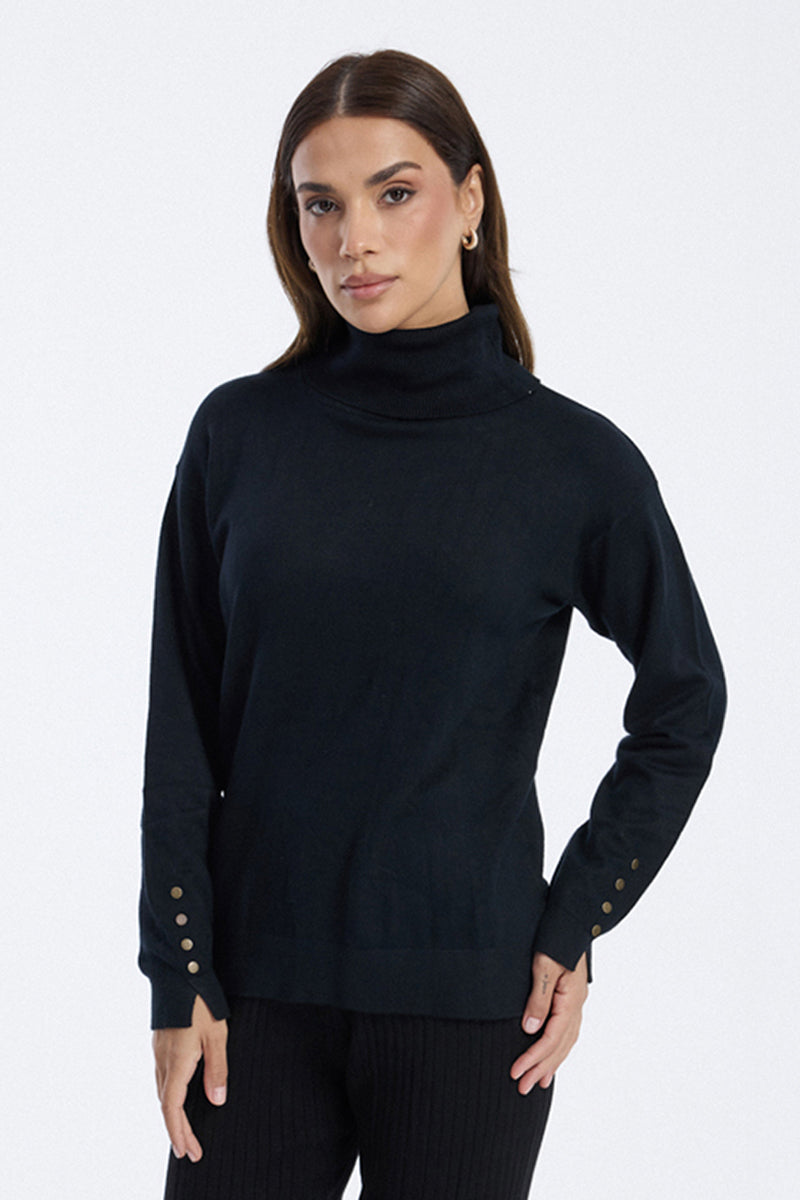 Knit Sweater with Button Cuff