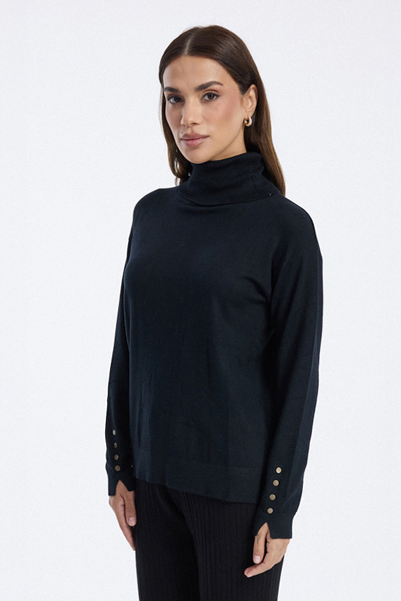 Knit Sweater with Button Cuff