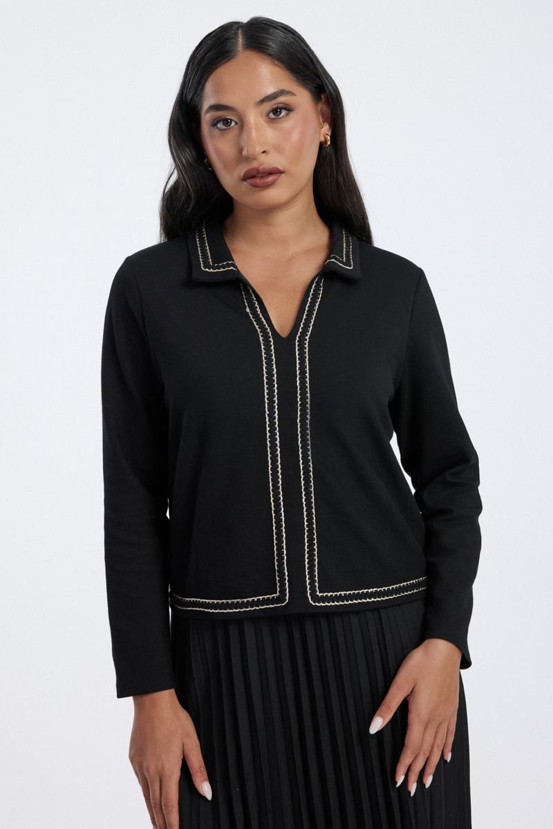 Pleated Midi Dress with Contrast Trim