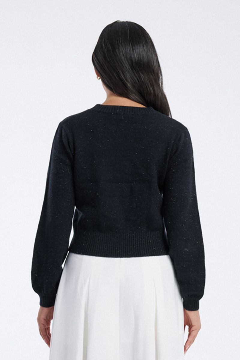 knitted cardigan with rhinestone bow