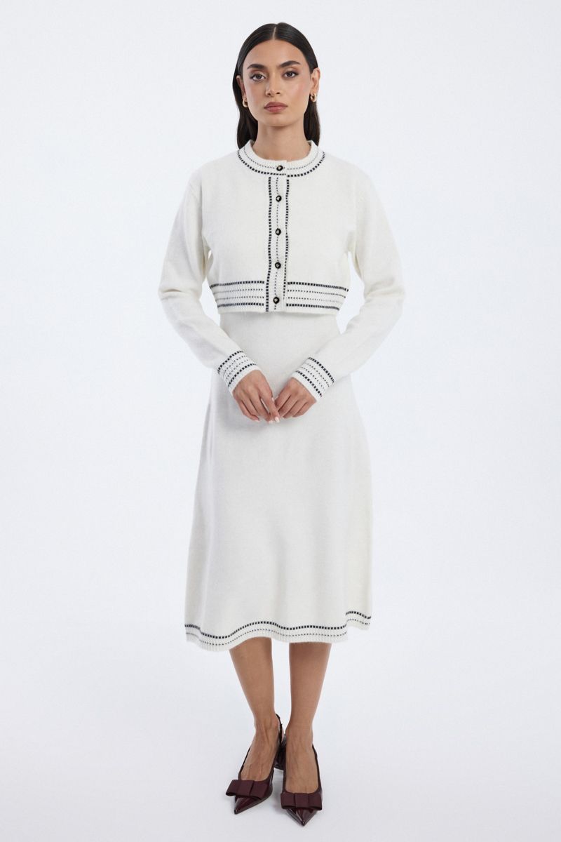 knitted midi dress with cardigan