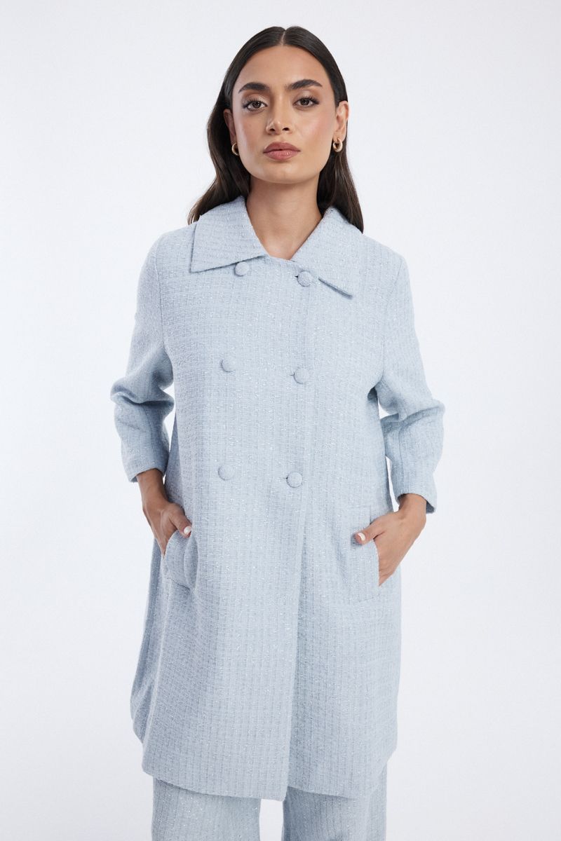 longline coat with front button closure