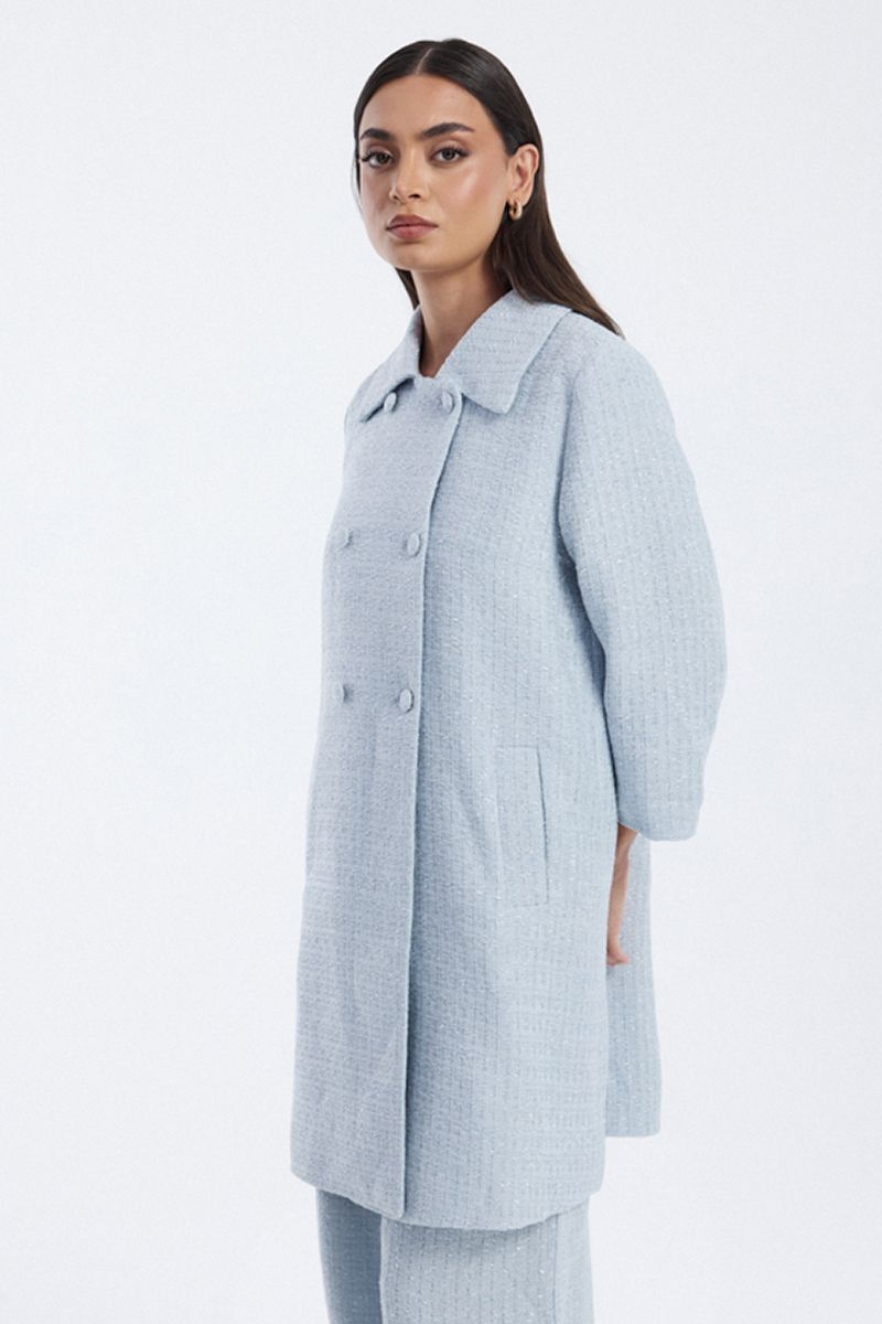 longline coat with front button closure