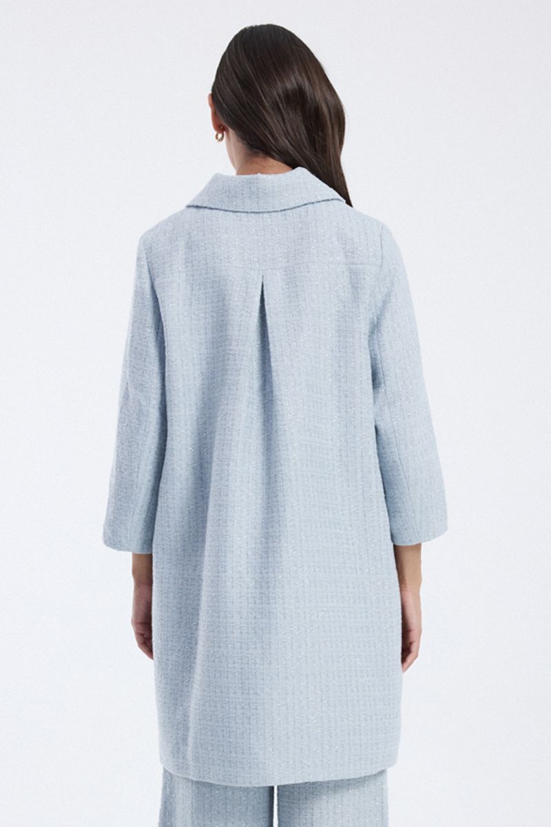 longline coat with front button closure