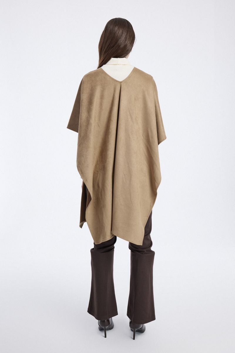 Suede Effect Poncho with V Neck