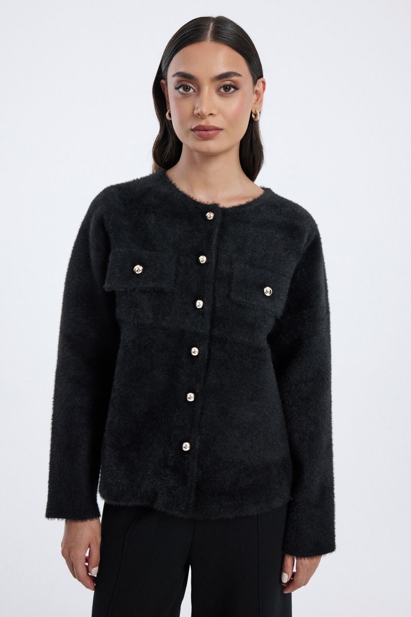 fluffy knit cardigan with front pockets