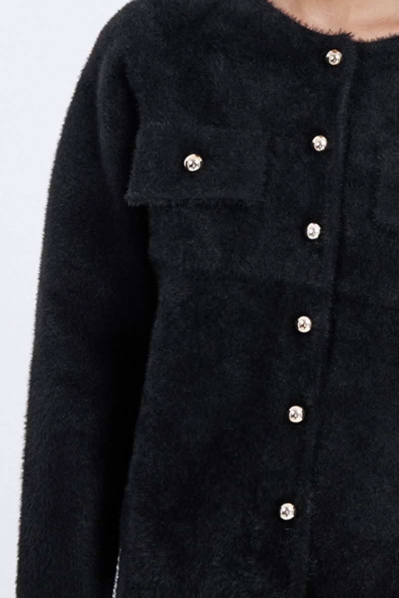 fluffy knit cardigan with front pockets