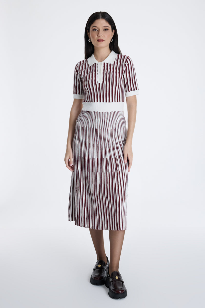 knitted midi dress with polo collar