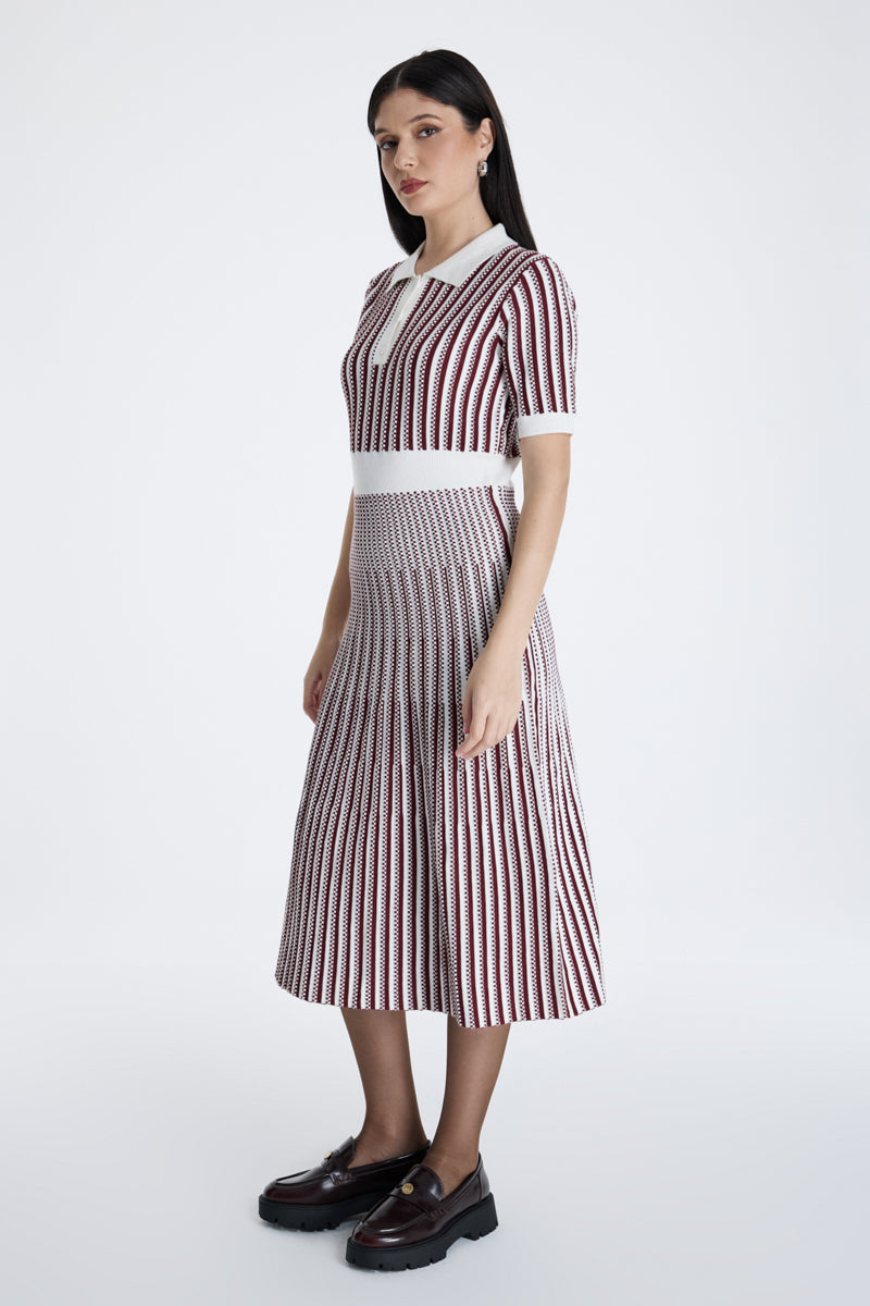 knitted midi dress with polo collar