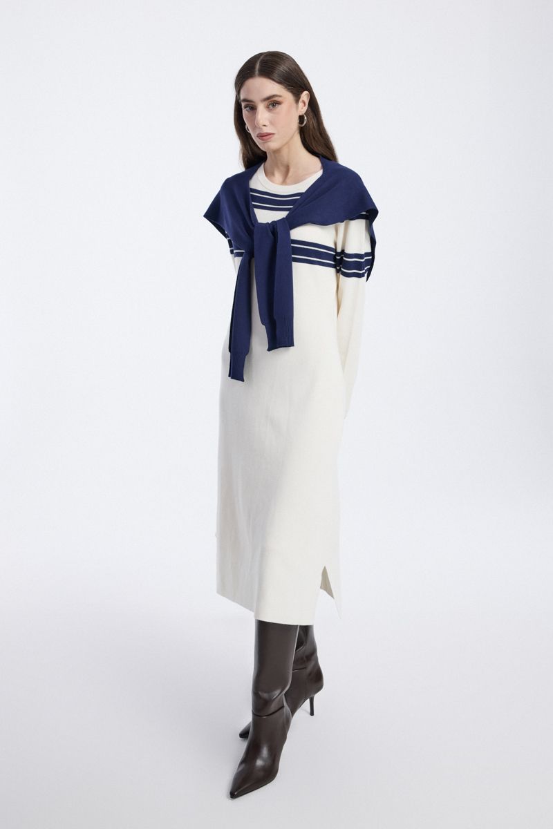 Knit Longline Dress with Striped Detail
