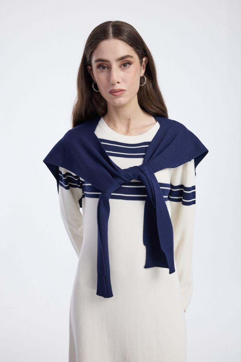 Knit Longline Dress with Striped Detail
