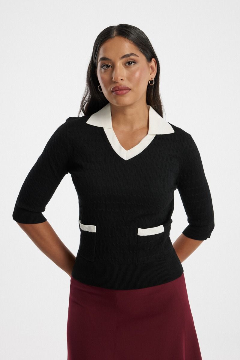Contrast Collar Knit Top