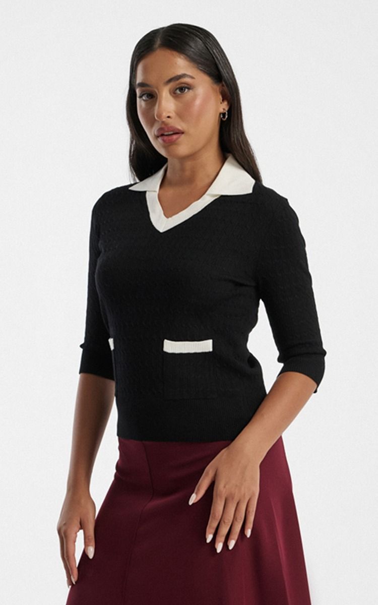 Contrast Collar Knit Top