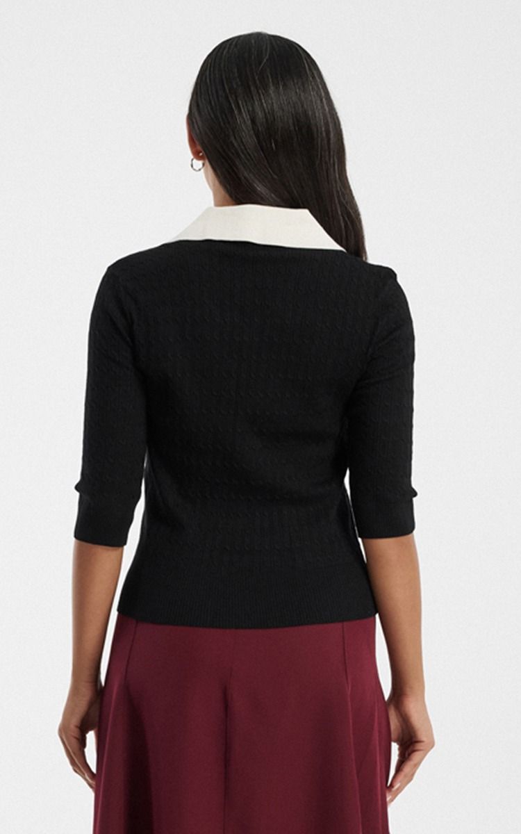 Contrast Collar Knit Top