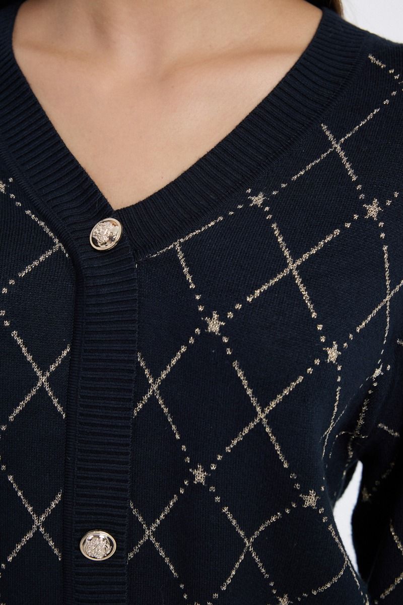 Knitted Cardigan with Checked Pattern