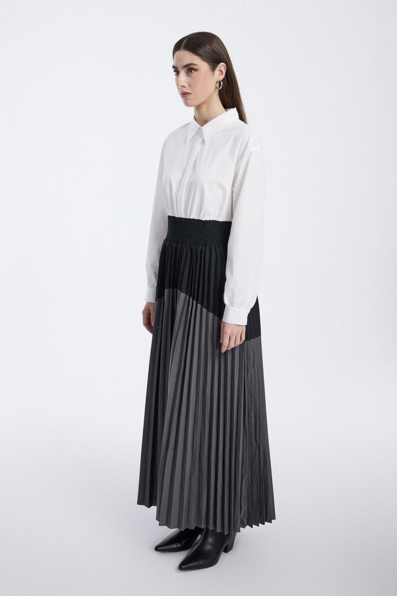 Pleated Maxi Dress with Elastic Waist