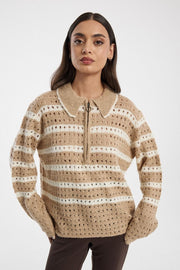 Striped Knit Sweater with Half Zip