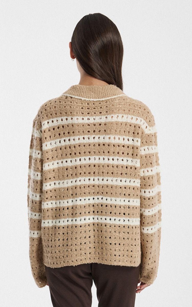 Striped Knit Sweater with Half Zip