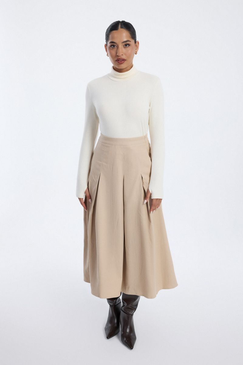 pleated midi skirt with high waist