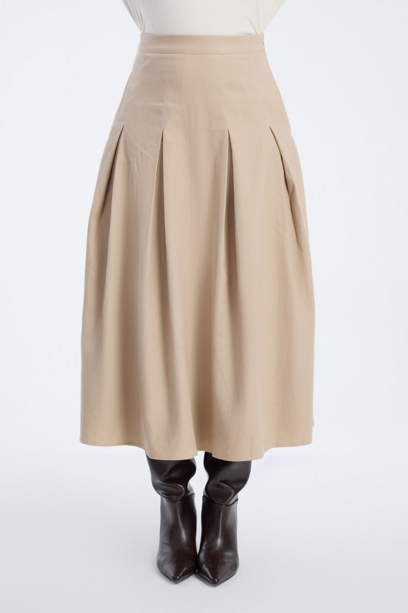 pleated midi skirt with high waist