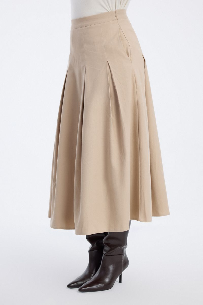 pleated midi skirt with high waist