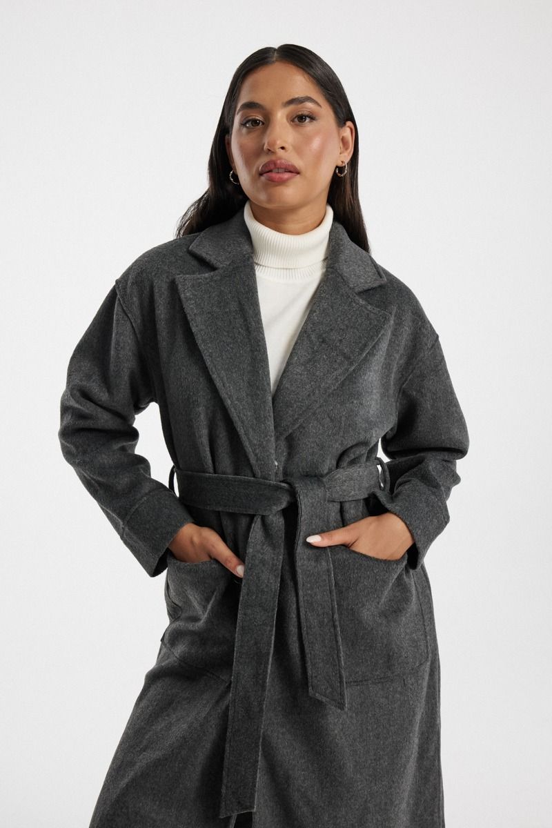 Long Coat with Belt and Front Pockets