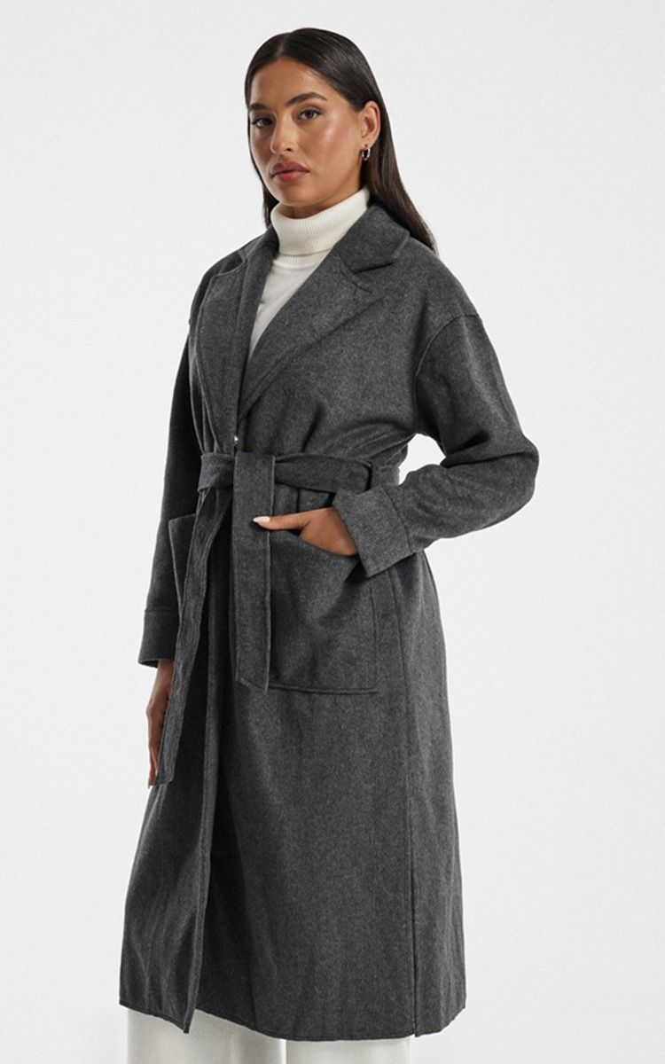 Long Coat with Belt and Front Pockets