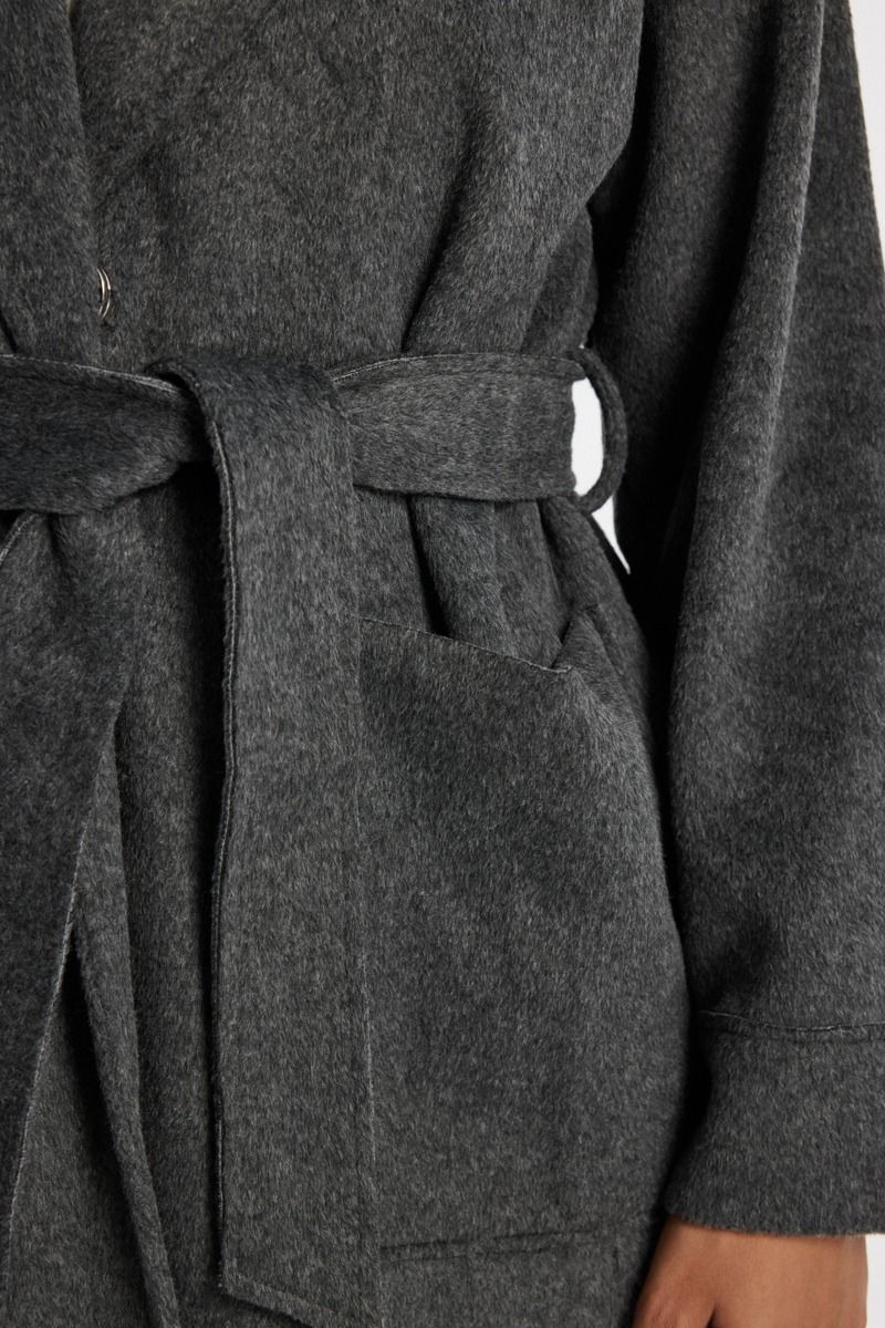 Long Coat with Belt and Front Pockets
