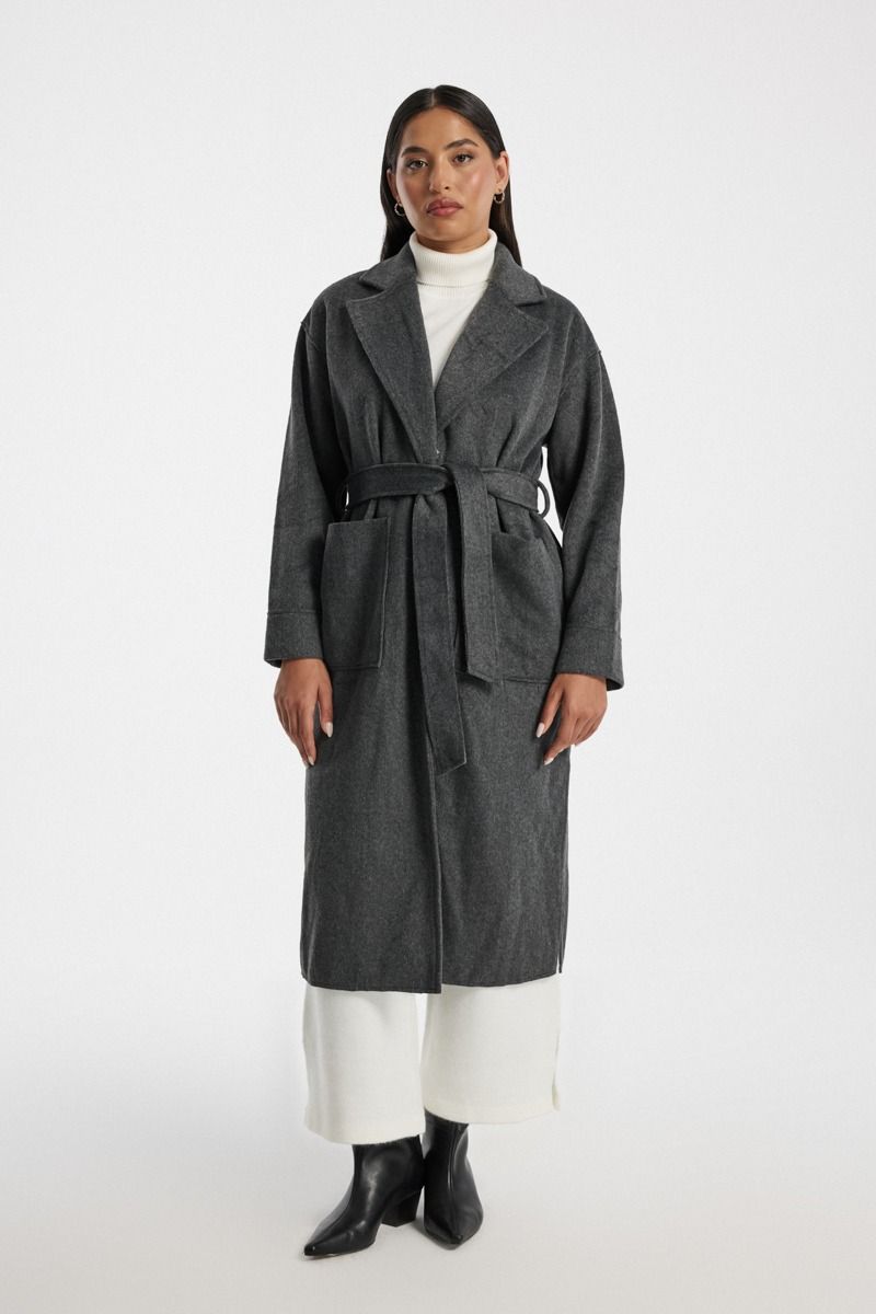 Long Coat with Belt and Front Pockets