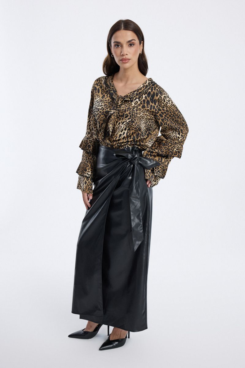 Faux Leather Wrap Maxi Skirt