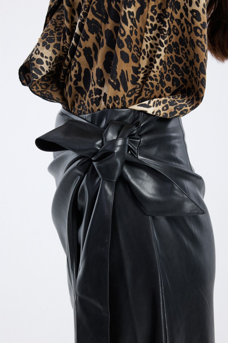 Faux Leather Wrap Maxi Skirt