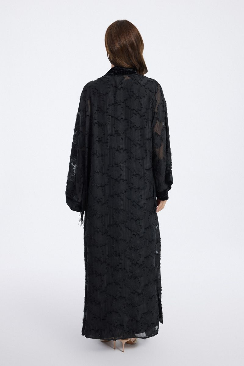 Abaya with Sheer Overlay and Textured Details
