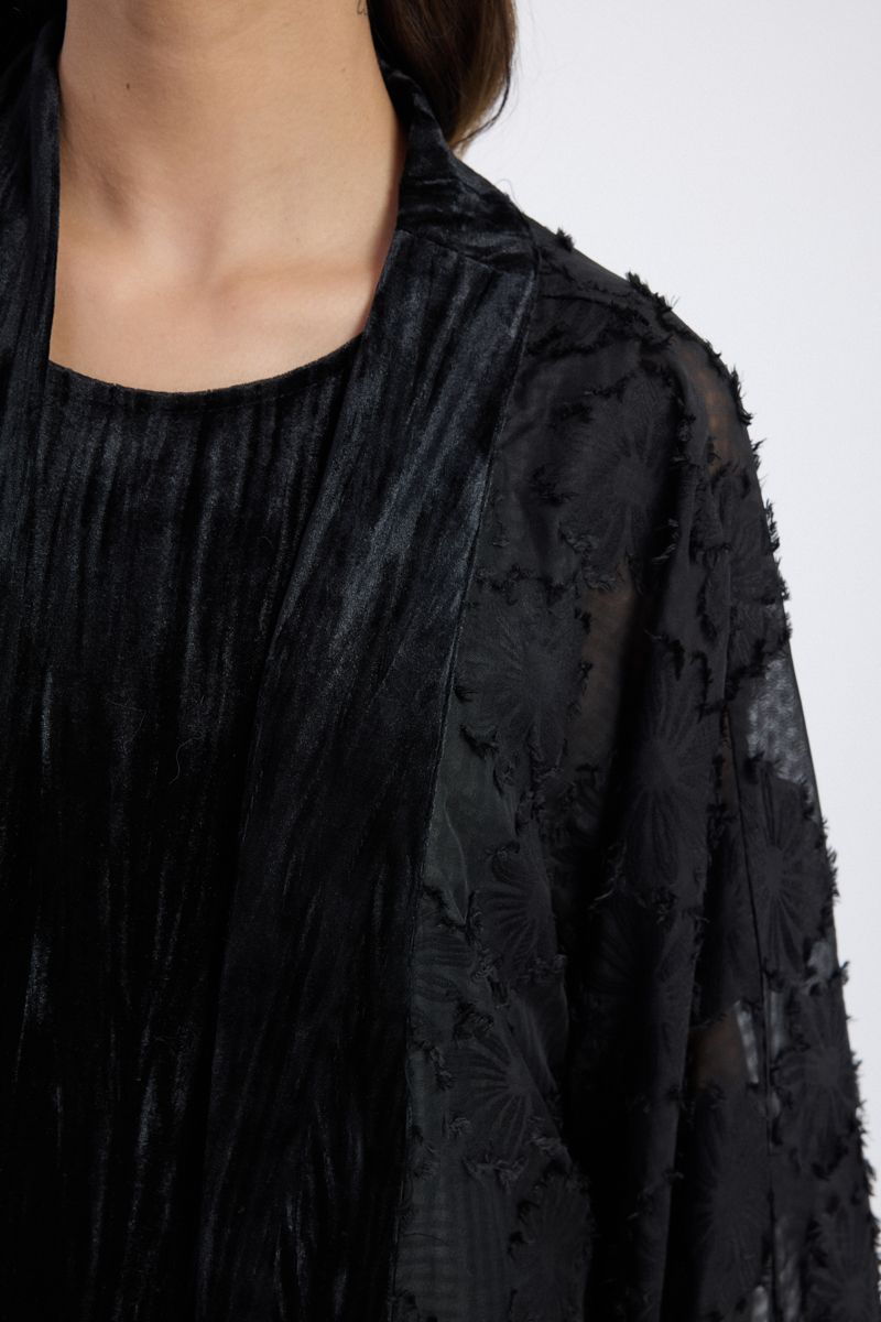 Abaya with Sheer Overlay and Textured Details