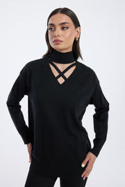 knitted sweater with cross strap