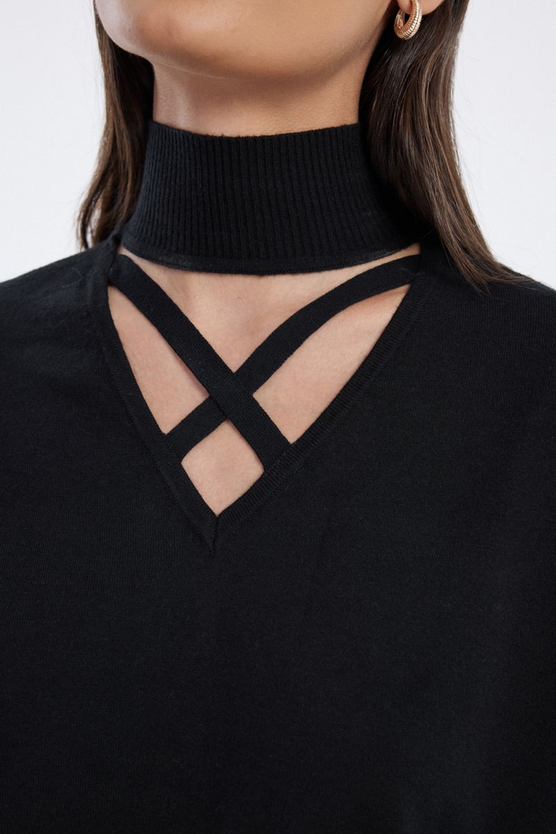 knitted sweater with cross strap