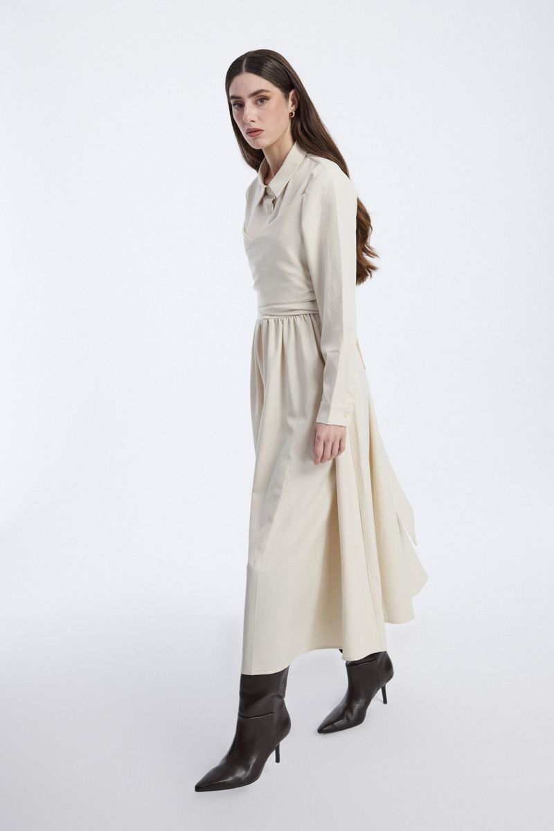 Longline Dress with Waist Tie