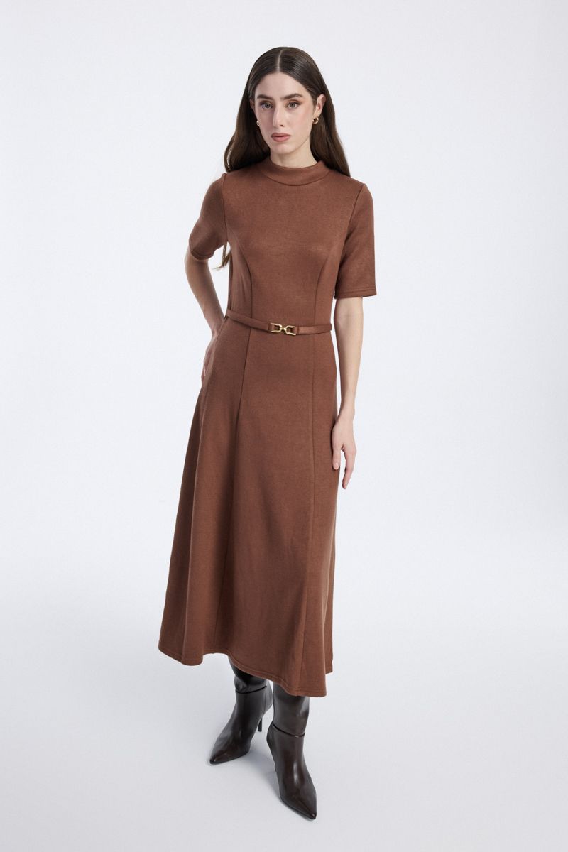 Longline Dress with Waist Belt