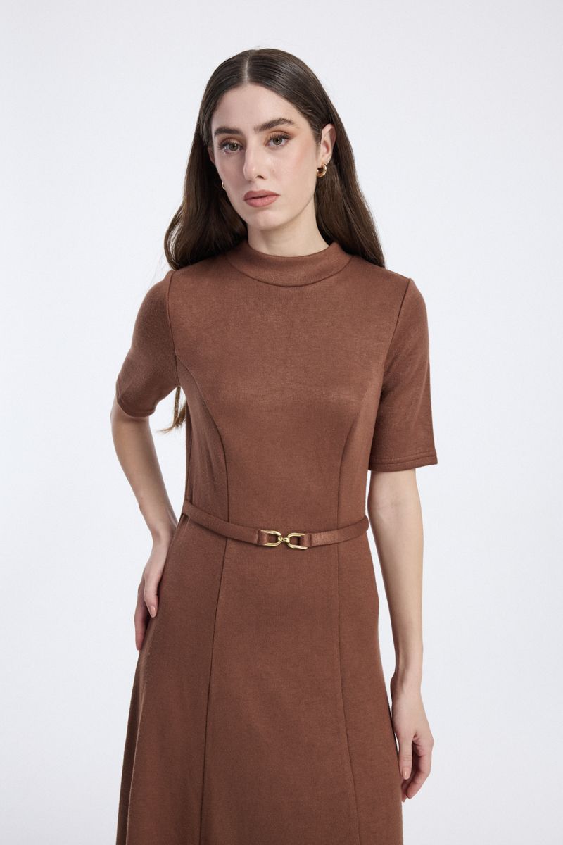 Longline Dress with Waist Belt